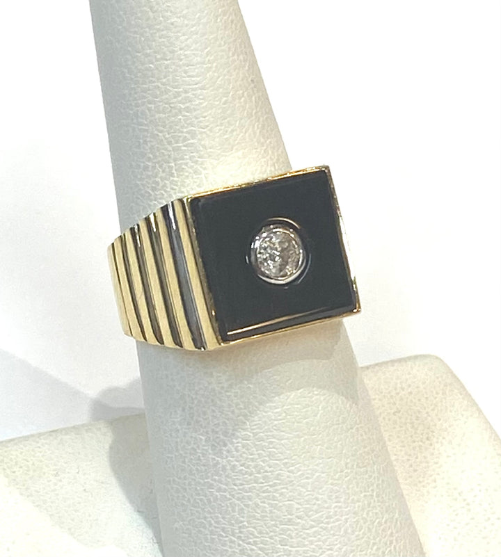 Men’s Onyx Diamond 14K Yellow Gold Ring