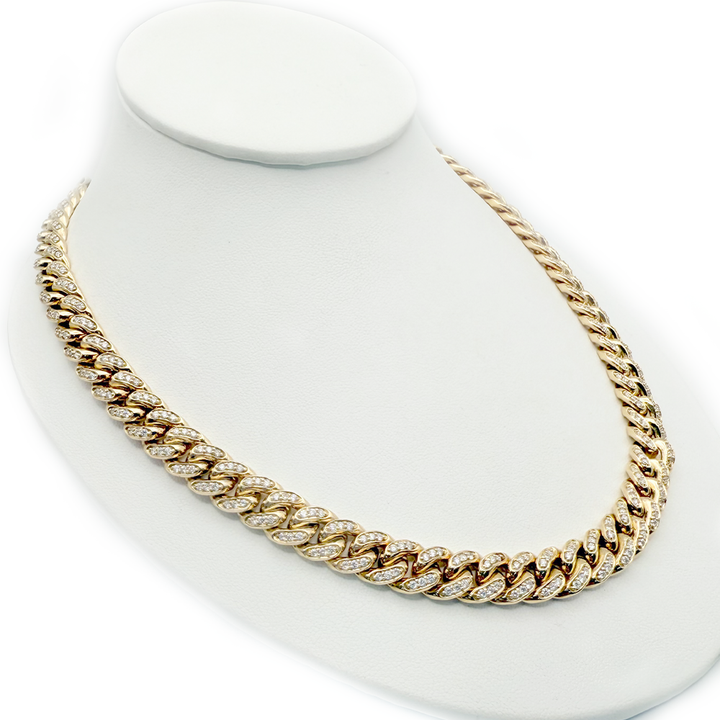 Diamond 14K Yellow Gold Miami Cuban Link Chain
