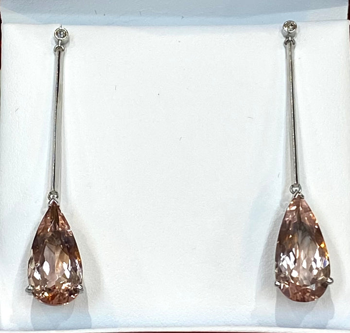 Morganite Diamond 14K White Gold Drop Earrings