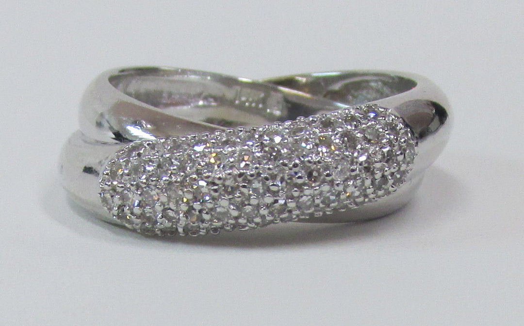 Pave Diamond 14K White Gold Crossover Band Ring