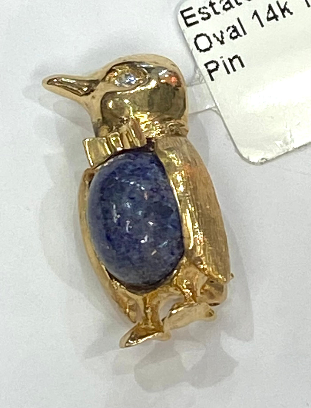 Penguin Lapis Diamond 14K Yellow Gold Brooch