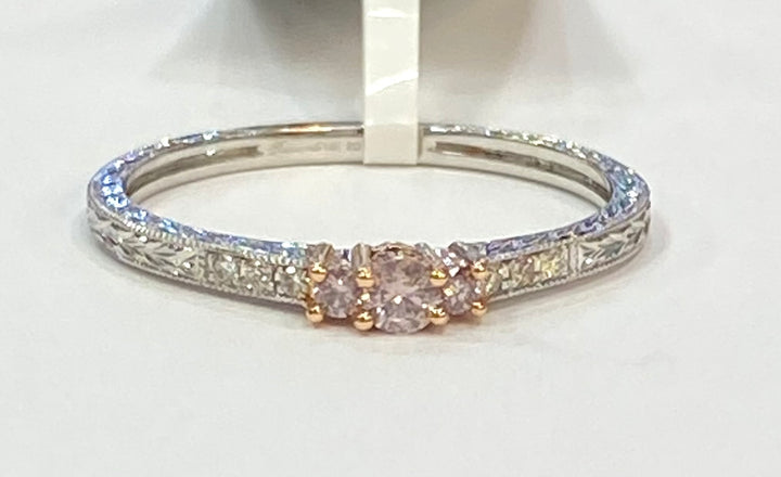 Pink & Colorless Diamond 14K Rose Gold & White Gold Band Ring