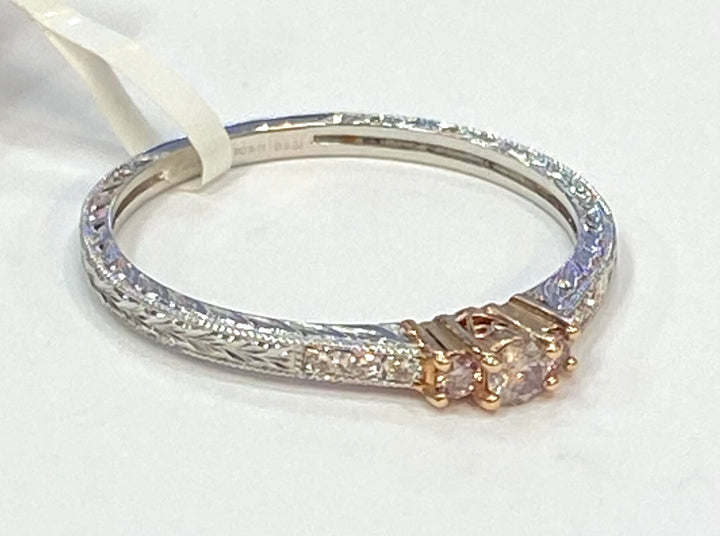 Pink & Colorless Diamond 14K Rose Gold & White Gold Band Ring