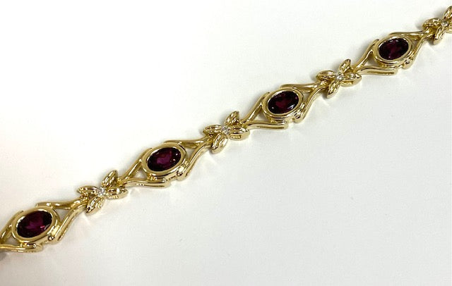 Rhodolite Garnet Diamond 14K Yellow Gold Bracelet