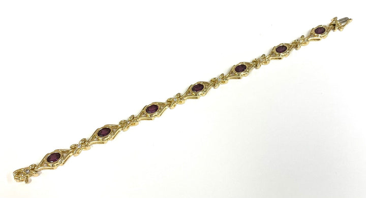 Rhodolite Garnet Diamond 14K Yellow Gold Bracelet