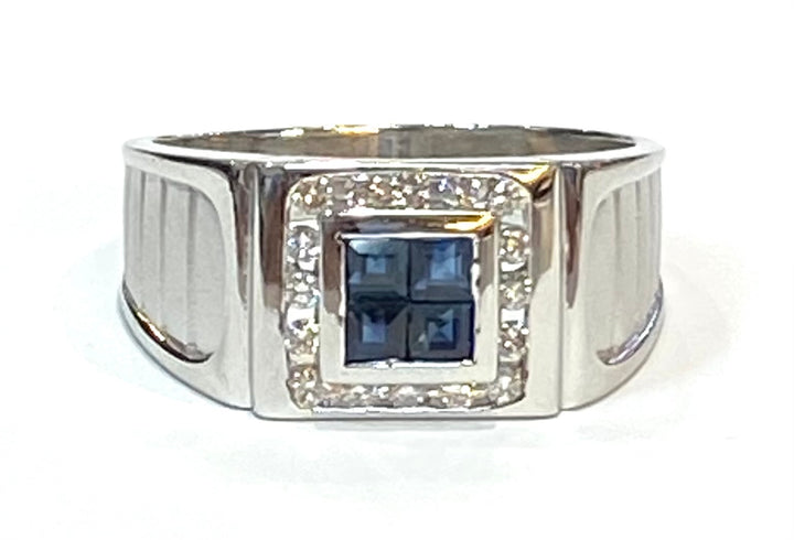 Sapphire Diamond 18K White Gold Men’s Ring