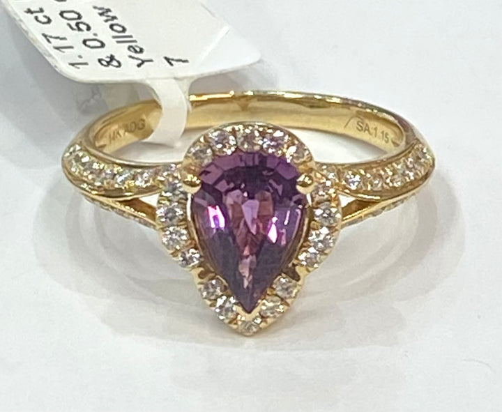 Sapphire Redish Pink & Diamond 14K Yellow Gold Ring