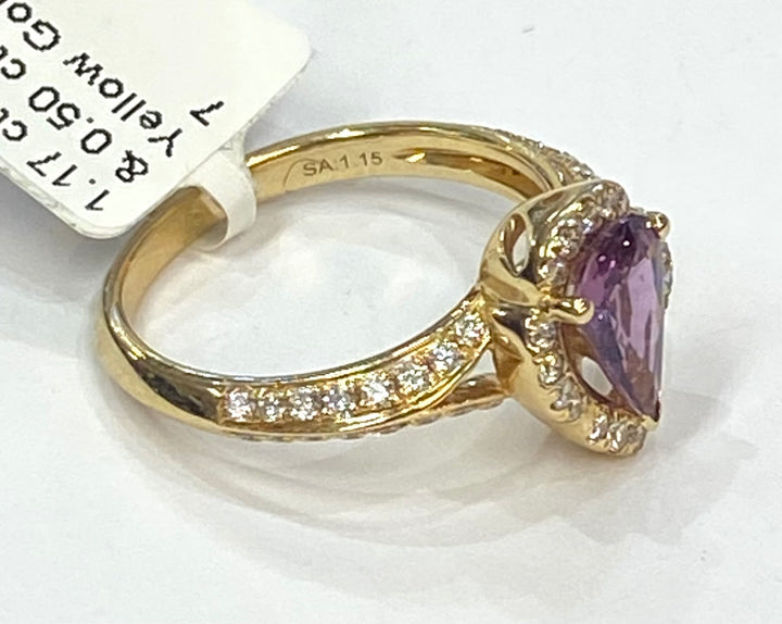 Sapphire Redish Pink & Diamond 14K Yellow Gold Ring