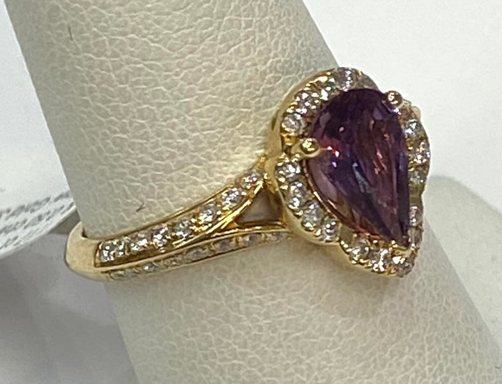 Sapphire Redish Pink & Diamond 14K Yellow Gold Ring