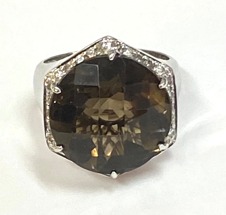 Smoky Topaz Diamond 18K White Gold Ring