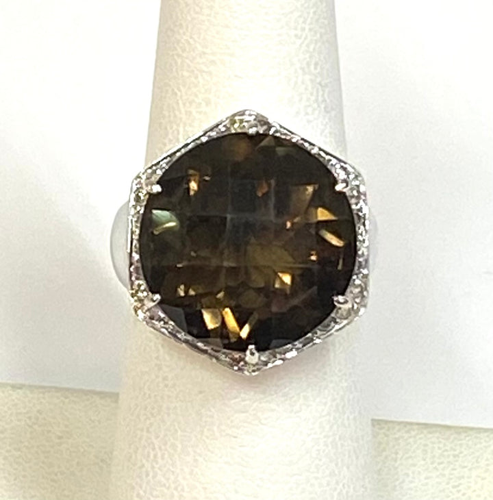 Smoky Topaz Diamond 18K White Gold Ring