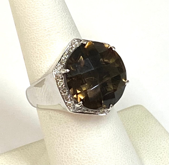 Smoky Topaz Diamond 18K White Gold Ring