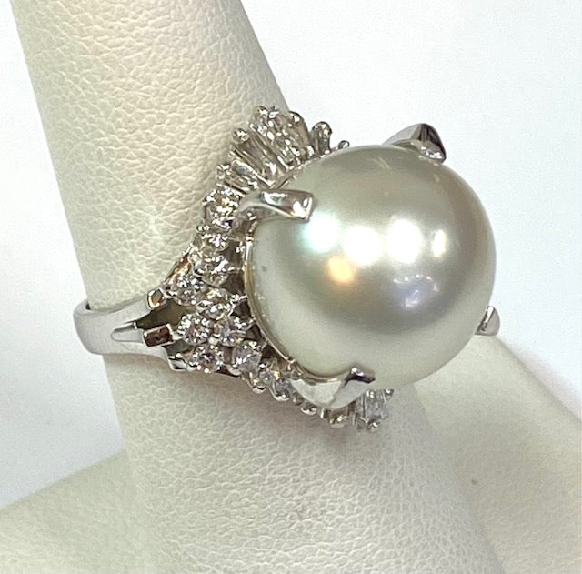 South Sea Pearl Diamond Platinum Ring