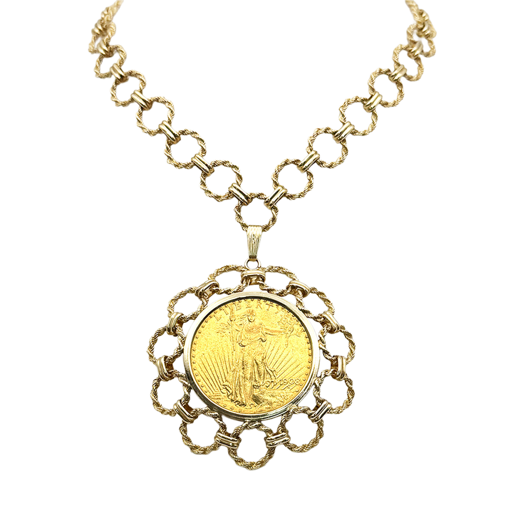St. Gaudens US $20 Gold Coin, 14K Yellow Gold Pendant & Chain