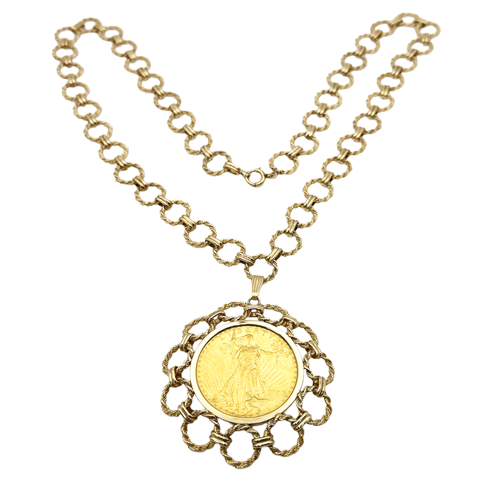 St. Gaudens US $20 Gold Coin, 14K Yellow Gold Pendant & Chain