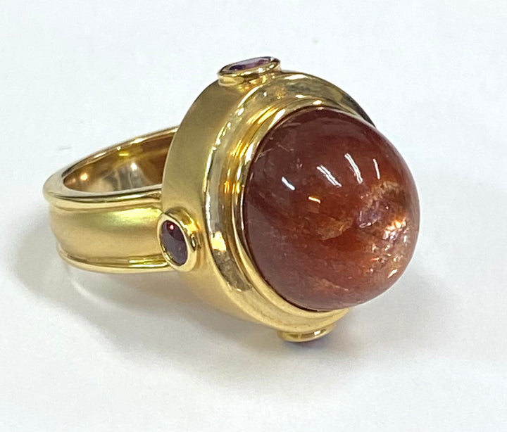 Sunstone Amethyst Garnet 18K Yellow Gold Ring