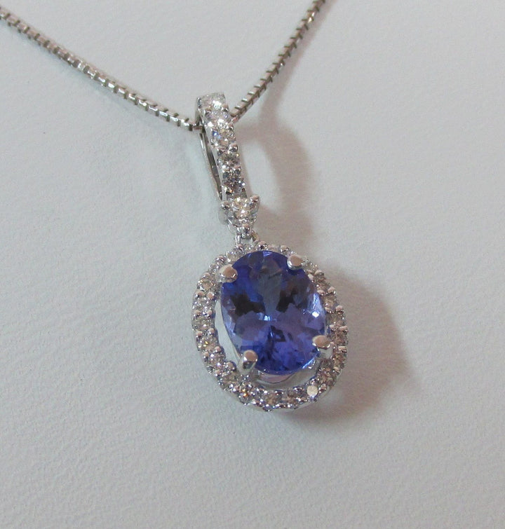 Tanzanite Diamond 14K White Gold Pendant & Chain