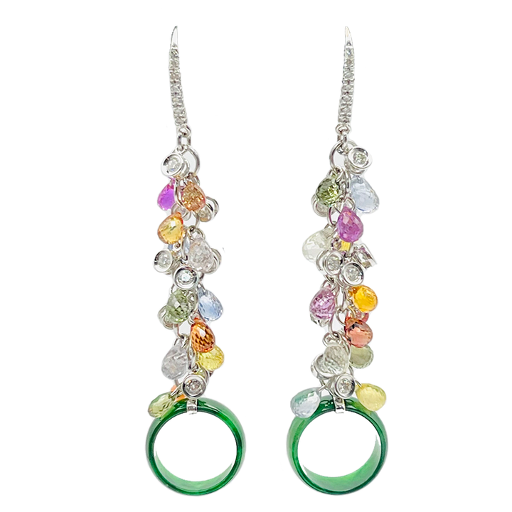 Jade Multi Gemstone 14K White Gold Drop Earrings