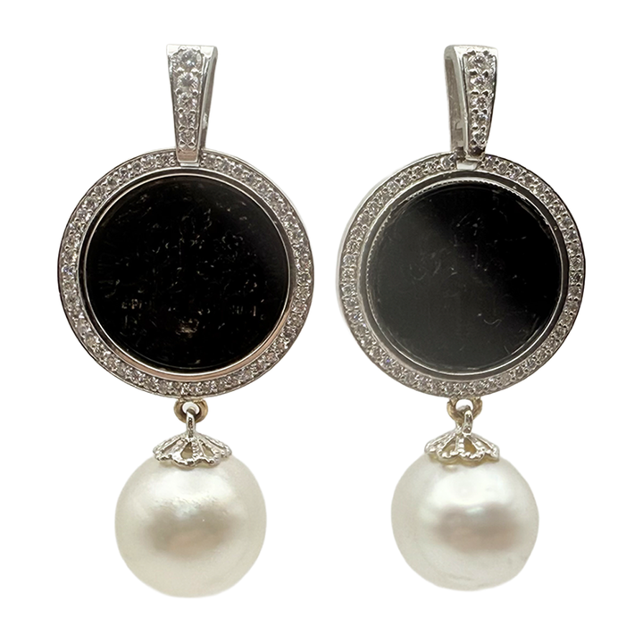 South Sea Pearl, Diamond 14K WG Drop Earrings