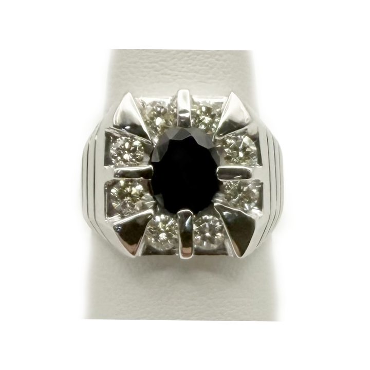 Sapphire Diamond 14K White Gold Gents Ring