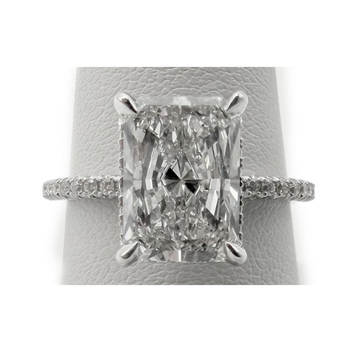 3.08 Carat SI1 G Lab Grown Radiant Cut Diamond 14K WG Ring