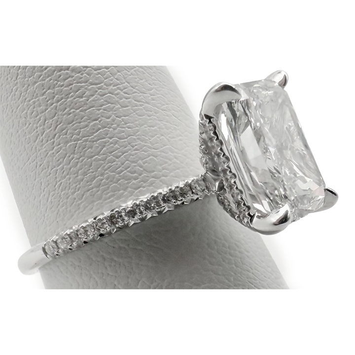 3.08 Carat SI1 G Lab Grown Radiant Cut Diamond 14K WG Ring