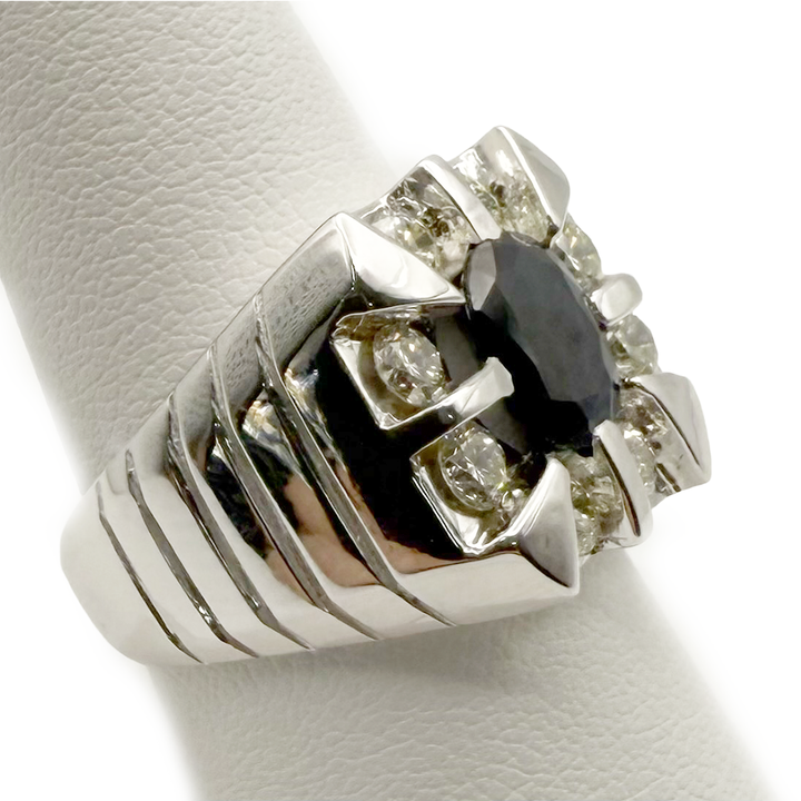 Sapphire Diamond 14K White Gold Gents Ring