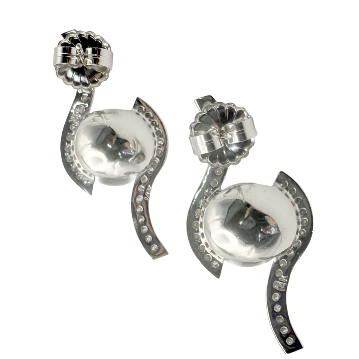 Tahitian Black Pearl Diamond 14K WG Earrings