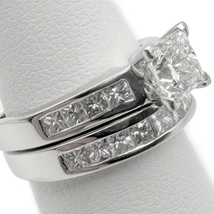 1.20 Carat Princess Cut Diamond 14K WG Wedding Ring Set