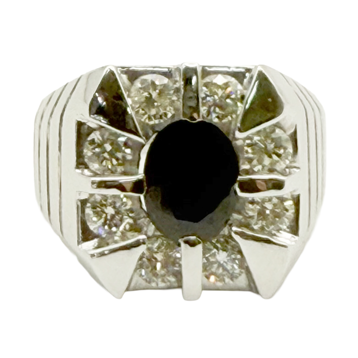 Sapphire Diamond 14K White Gold Gents Ring