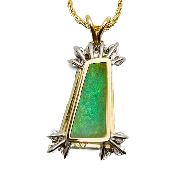 Opal Diamond 14K WG & YG Pendant & Chain