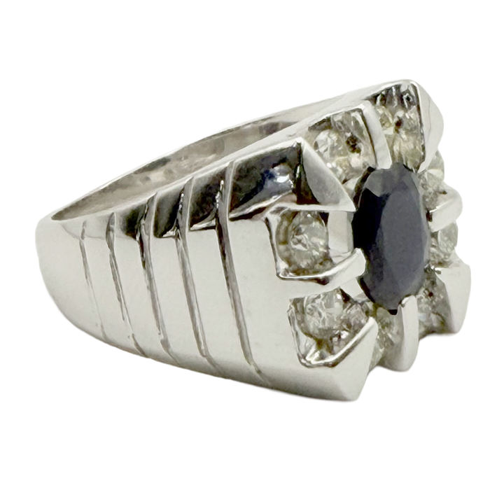 Sapphire Diamond 14K White Gold Gents Ring