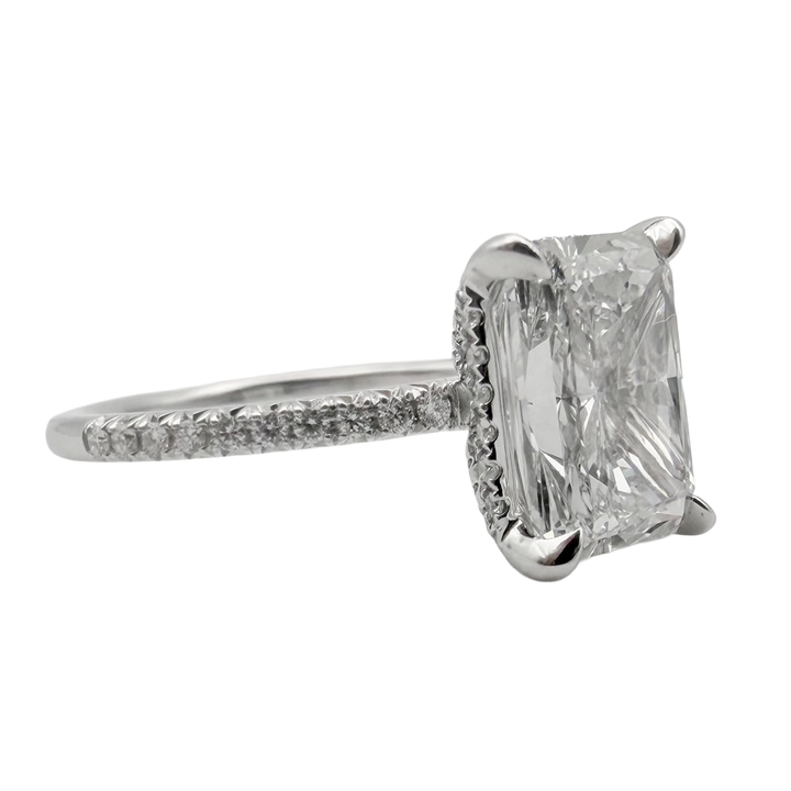 3.08 Carat SI1 G Lab Grown Radiant Cut Diamond 14K WG Ring
