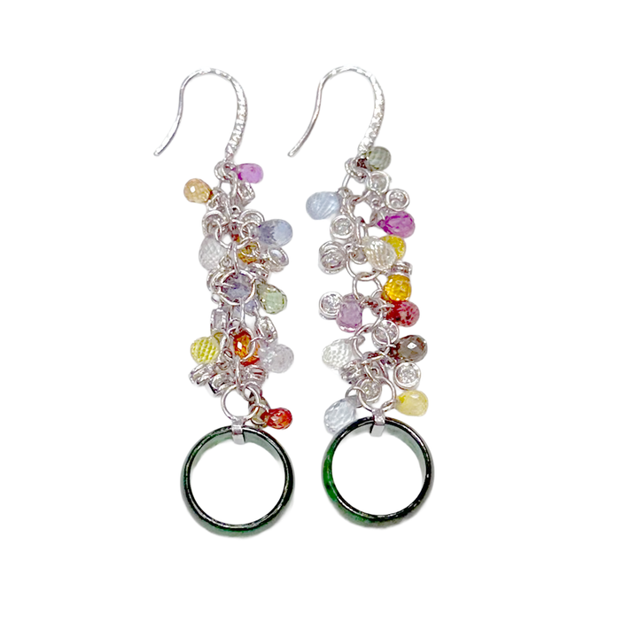 Jade Multi Gemstone 14K White Gold Drop Earrings