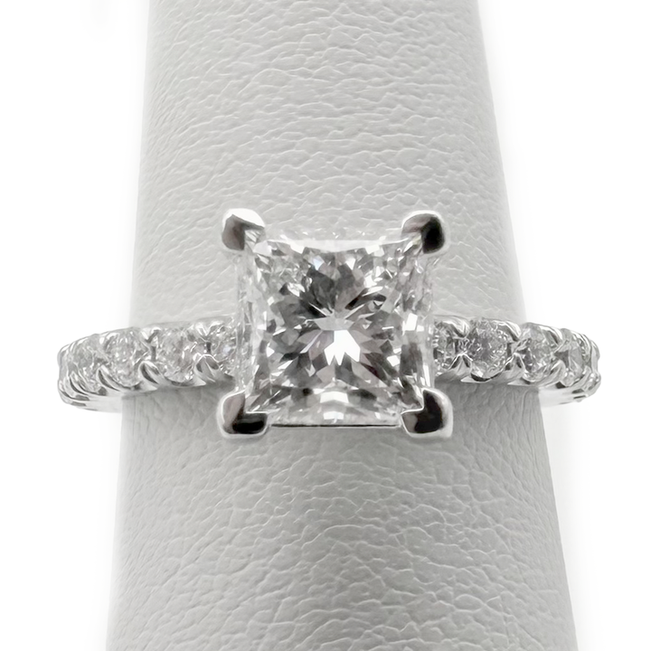 1.50 Carat E SI1 Princess Cut Diamond Platinum Ring