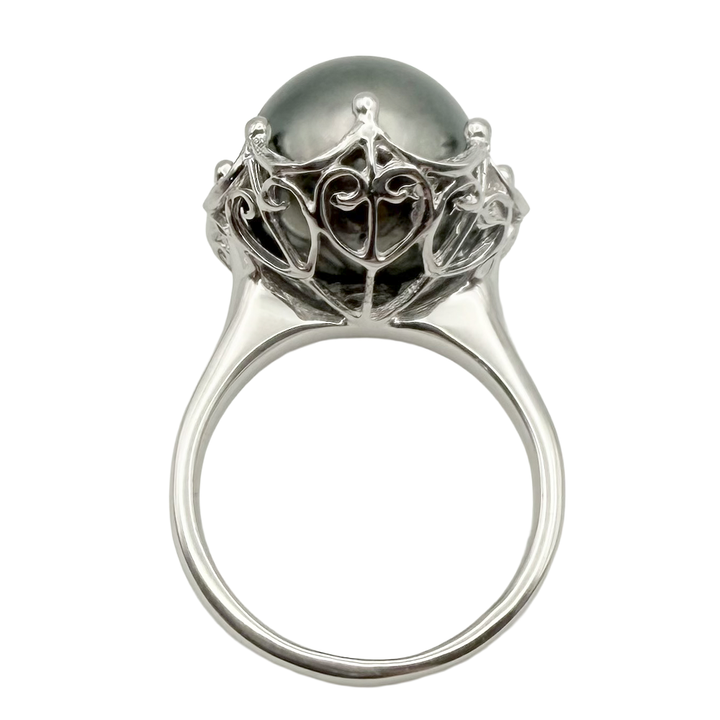 Tahitian Black Pearl Diamond 14K WG Ring