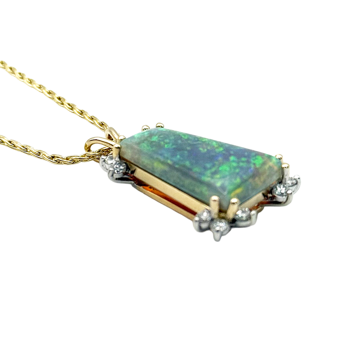 Opal Diamond 14K WG & YG Pendant & Chain