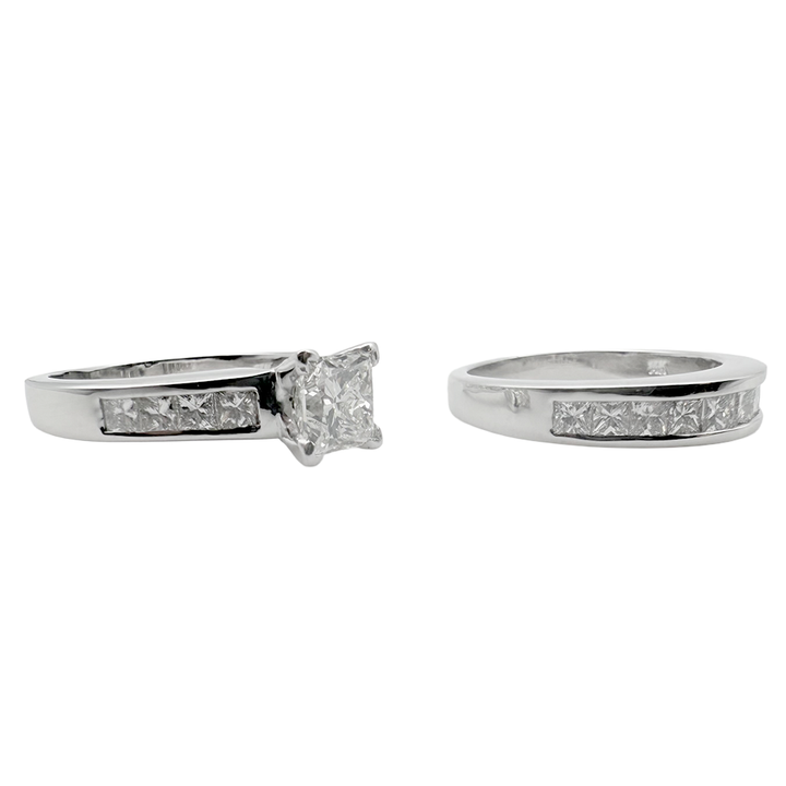 1.20 Carat Princess Cut Diamond 14K WG Wedding Ring Set
