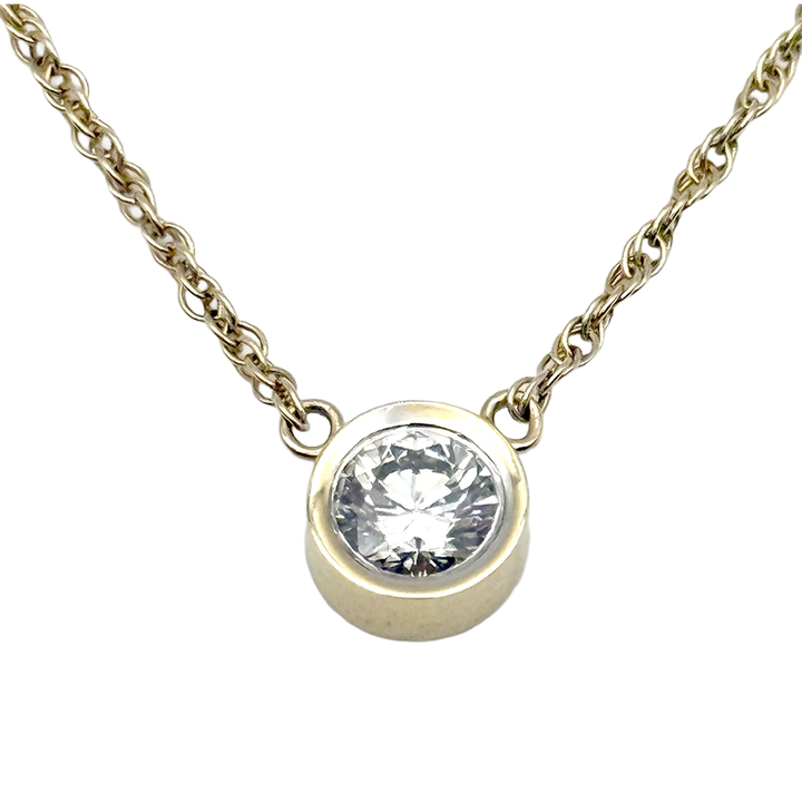 Diamond 14K Yellow Gold Solitaire Pendant Necklace