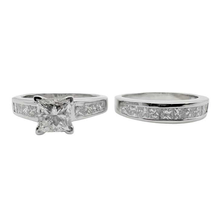 1.20 Carat Princess Cut Diamond 14K WG Wedding Ring Set