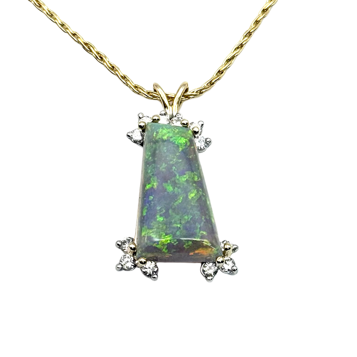 Opal Diamond 14K WG & YG Pendant & Chain