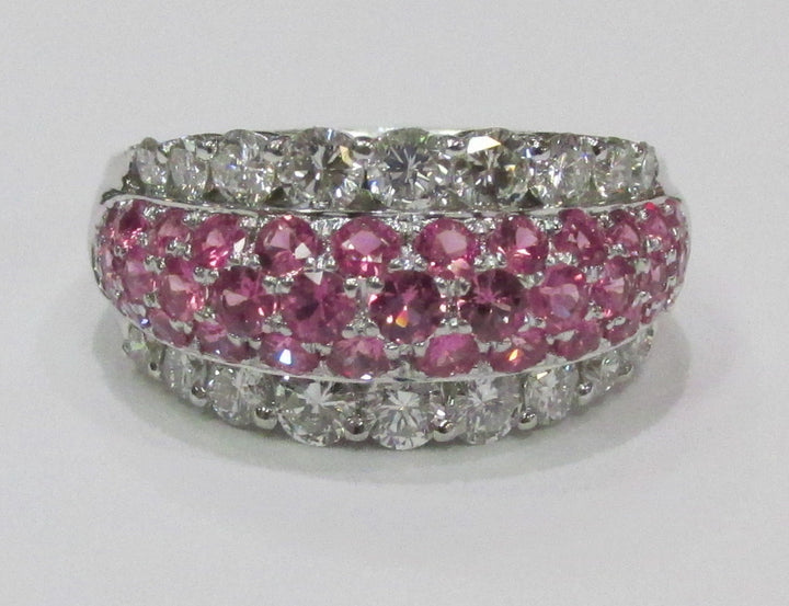 Pink Sapphire Diamond 18K White Gold Band Ring