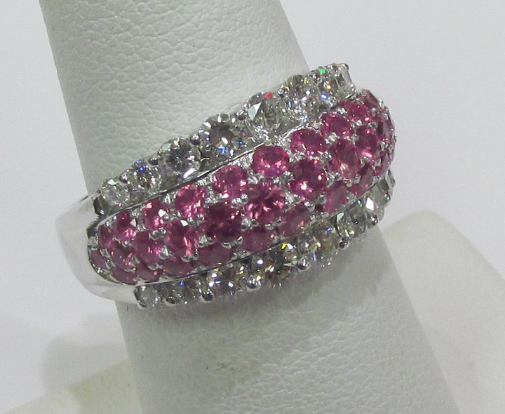 Pink Sapphire Diamond 18K White Gold Band Ring