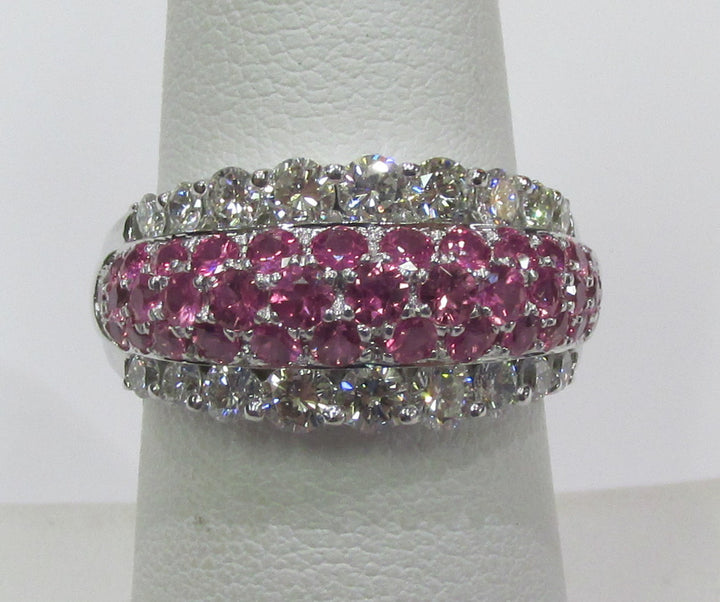 Pink Sapphire Diamond 18K White Gold Band Ring