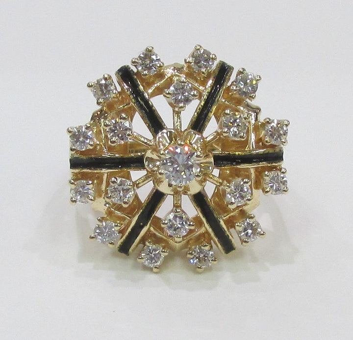 Vintage Diamond Black Enamel 14K Yellow Gold Ring