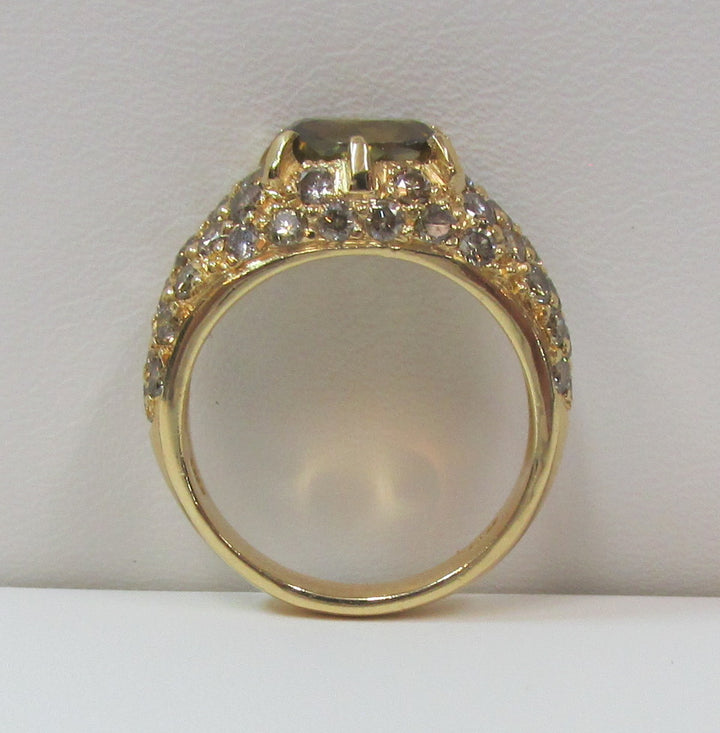 Smokey Topaz Diamond 18K Yellow Gold Ring