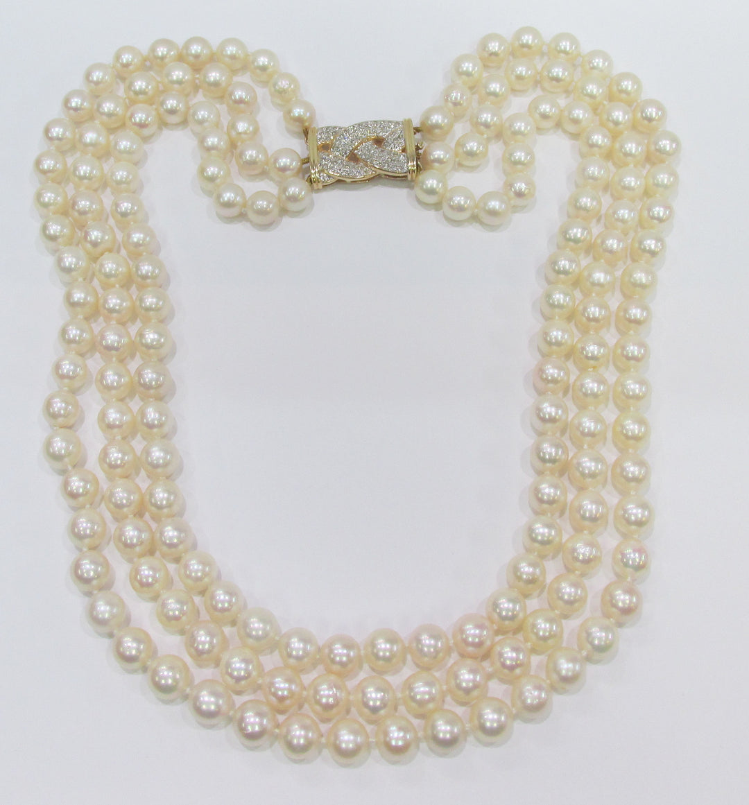 Akoya Cultured Pearl Diamond 14K Yellow Gold Necklace
