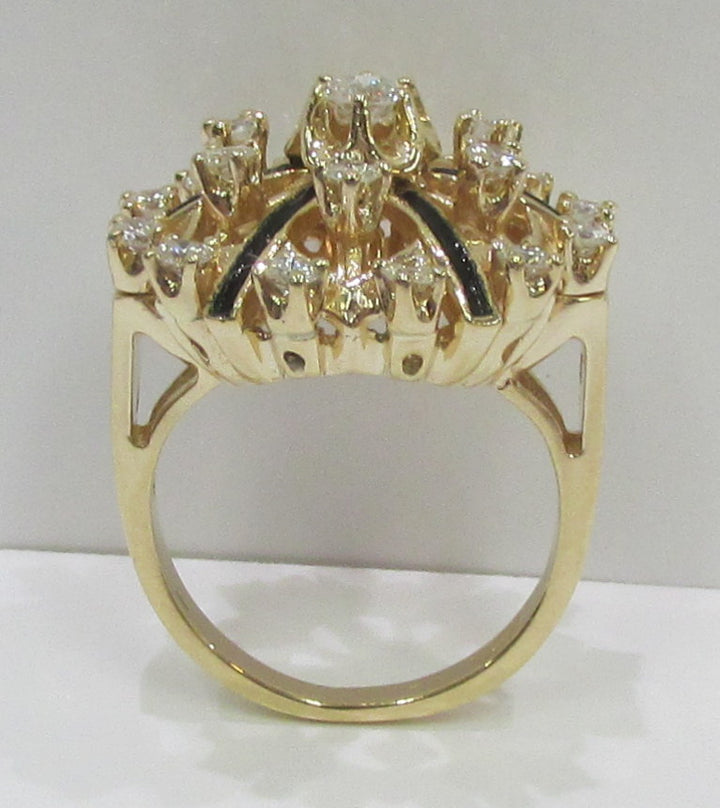 Vintage Diamond Black Enamel 14K Yellow Gold Ring