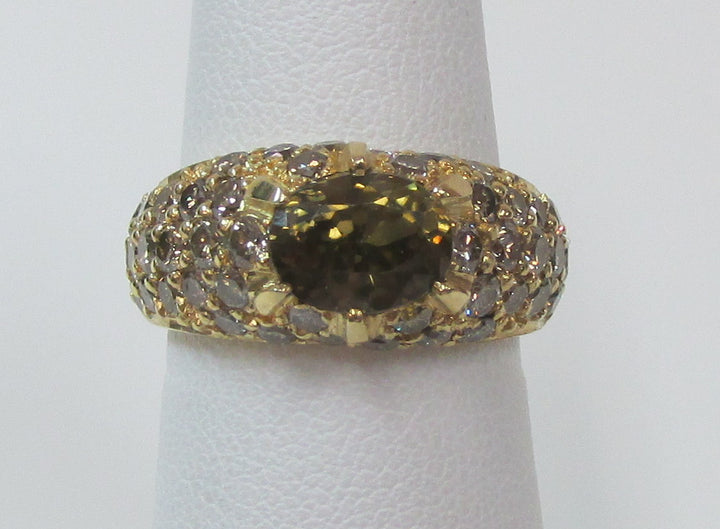 Smokey Topaz Diamond 18K Yellow Gold Ring