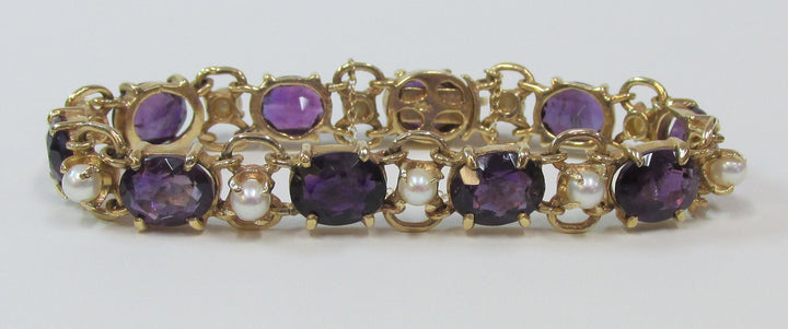 Vintage Amethyst Pearl 14K Yellow Gold Bracelet